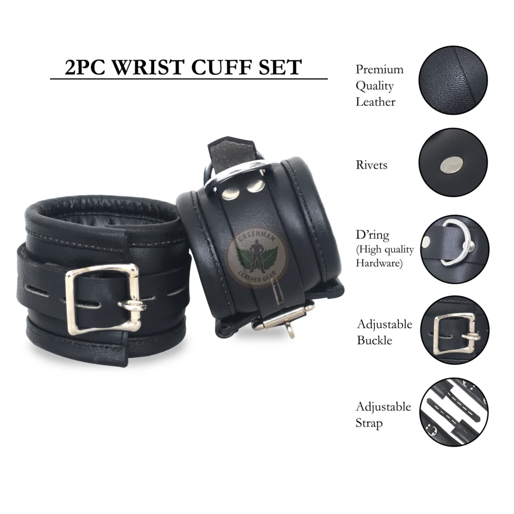 Genuine Leather Handcuffs Set, Leather Handcuffs, Leather ankle cuffs, leather BDSM handcuffs, 7 pcs handcuffs set