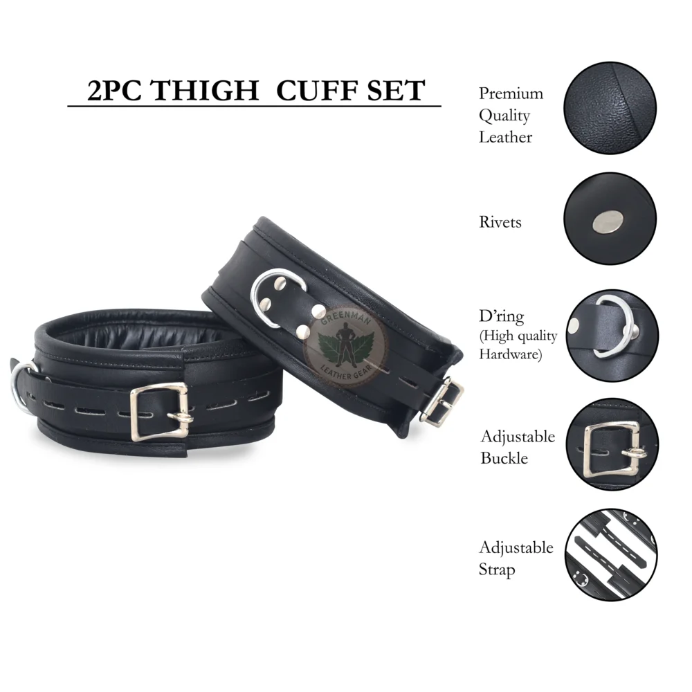 Genuine Leather Handcuffs Set, Leather Handcuffs, Leather ankle cuffs, leather BDSM handcuffs, 7 pcs handcuffs set