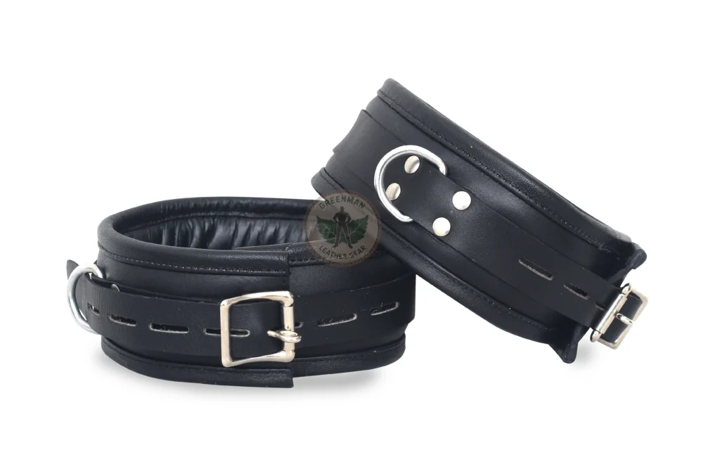 Genuine Leather Handcuffs Set, Leather Handcuffs, Leather ankle cuffs, leather BDSM handcuffs, 7 pcs handcuffs set