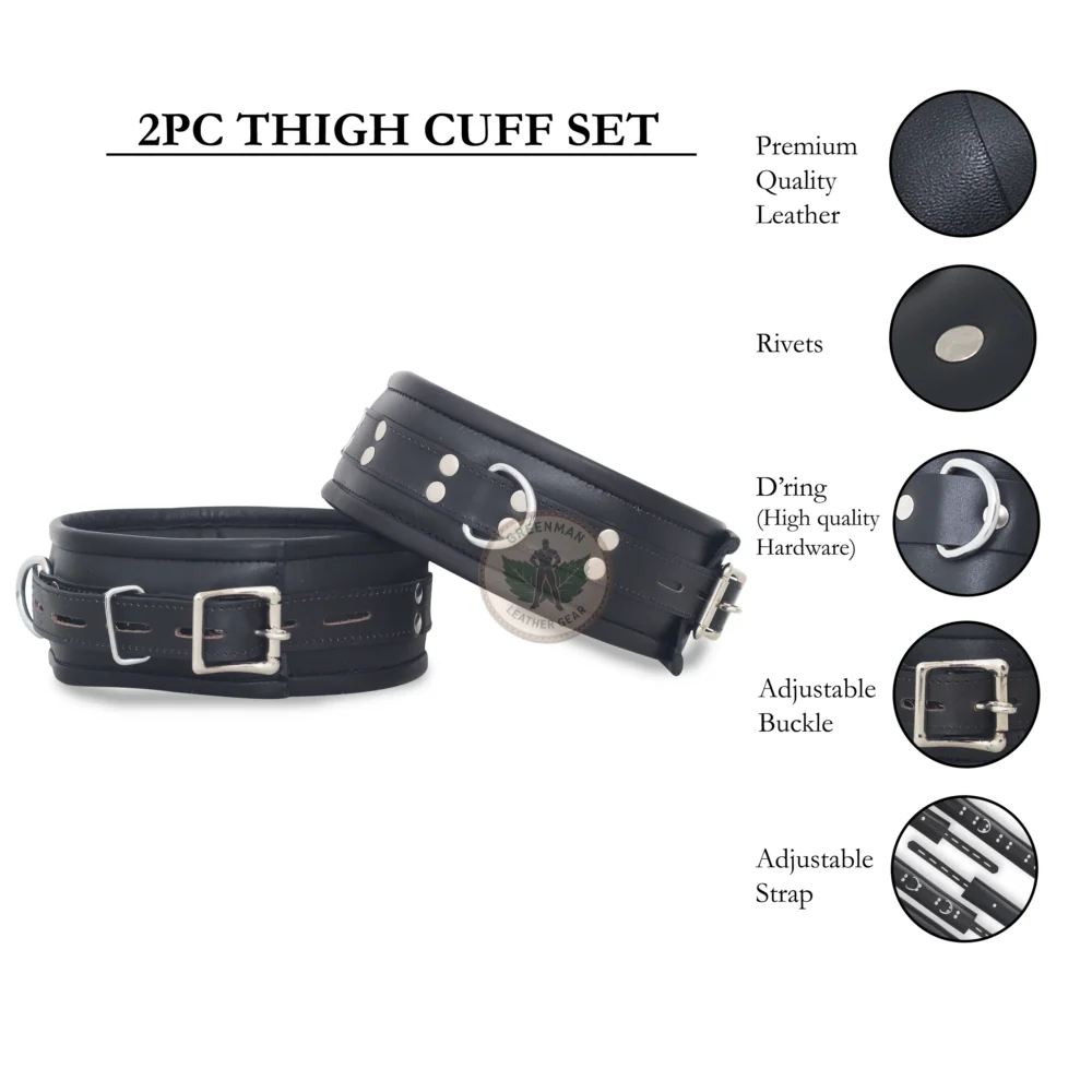 Leather Handcuffs, Leather ankle cuffs, leather BDSM handcuffs, 7 pcs handcuffs set