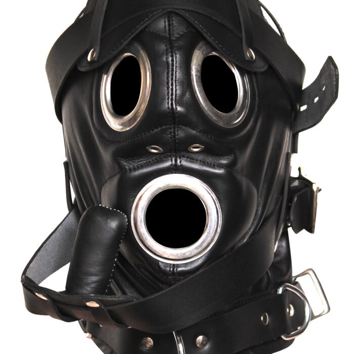 Leather BDSM Mask With Mouth Plug