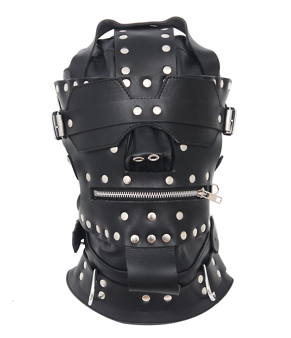 Leather Gimp Hood with Mouth Zipper