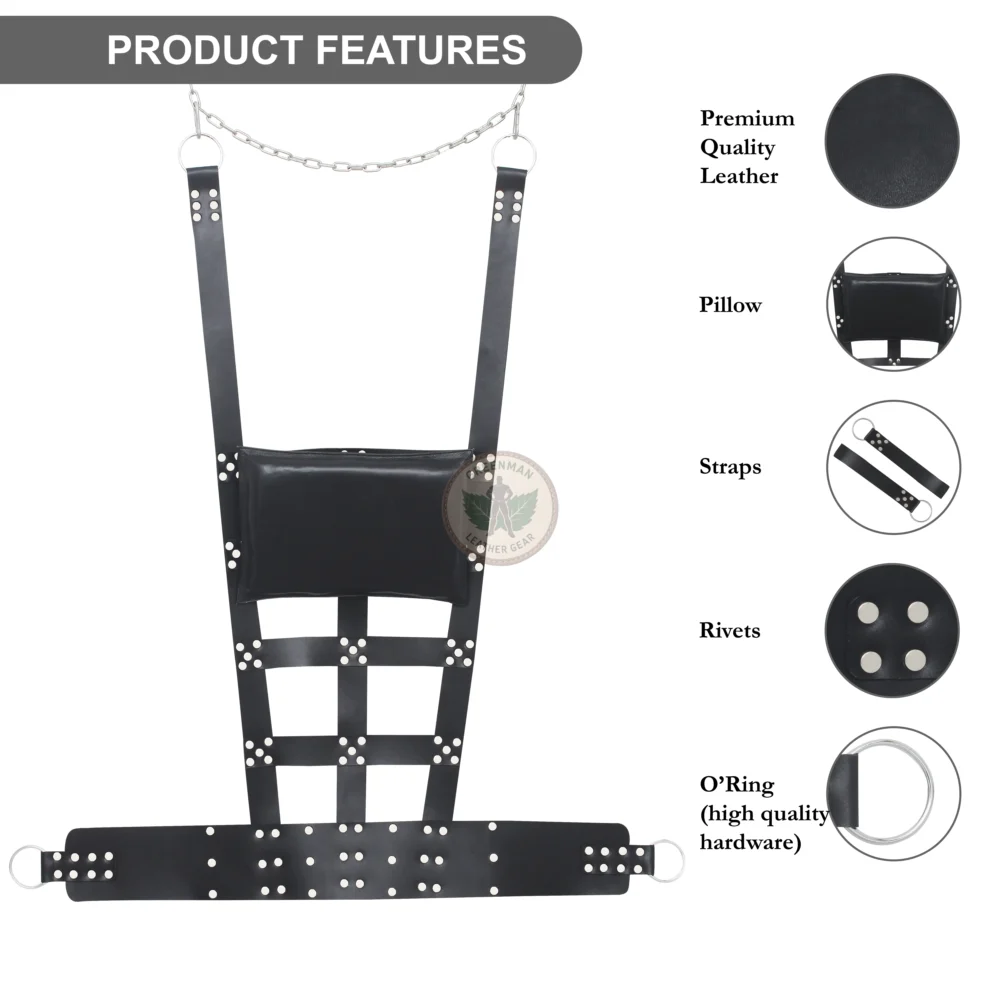 Leather BDSM Swing with Pillow, Leather sling, Leather sex sling, leather bondage sling, leather BDSM sling