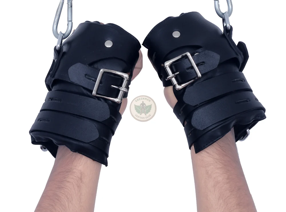 Leather Suspension Wrist Cuffs, kinky leather cuffs, leather handcuffs, leather BDSM cuffs, Leather BDSM handcuffs
