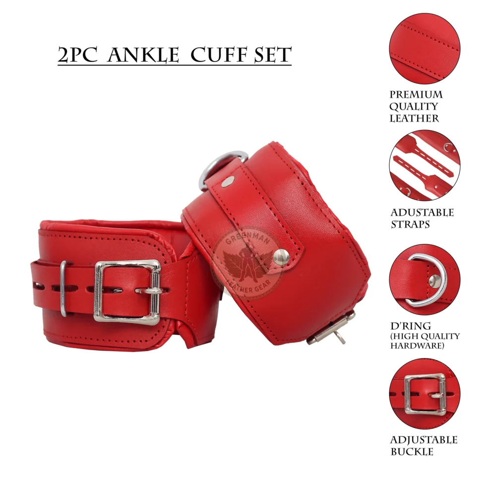 Genuine Leather Handcuffs Set, Leather Handcuffs, Leather ankle cuffs, leather BDSM handcuffs, 7 pcs handcuffs set