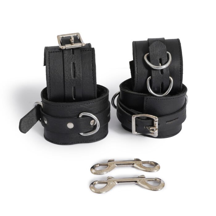 4 Pcs Leather Bondage Handcuffs with Hog Tie
