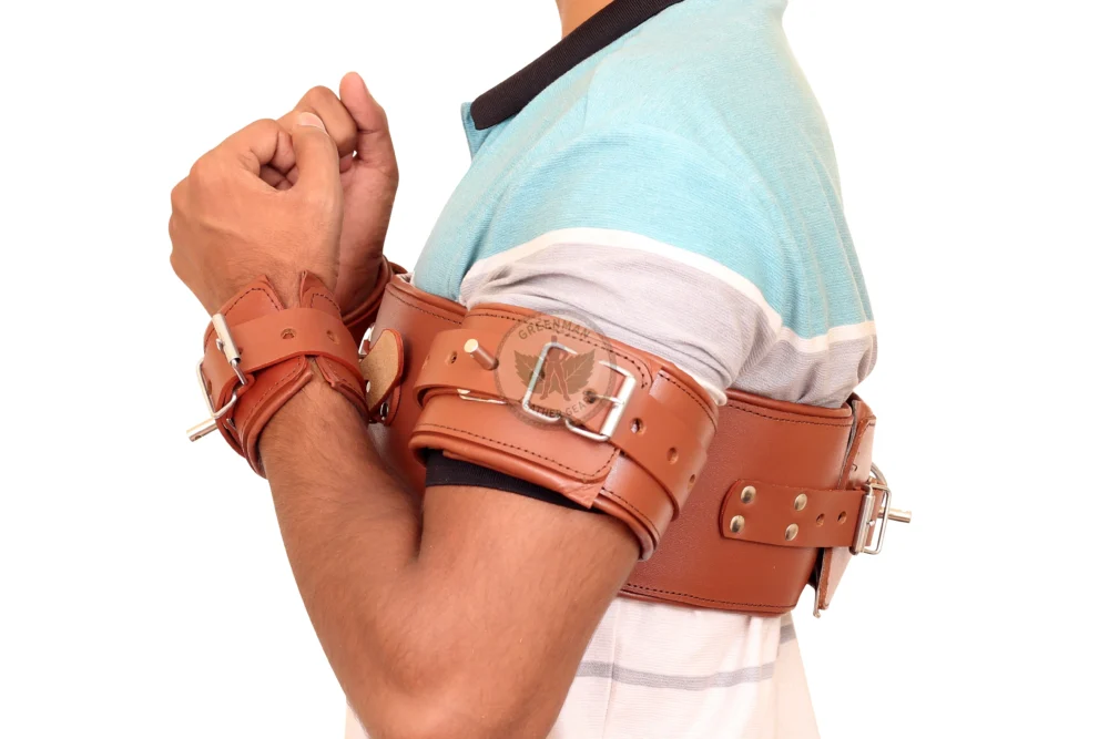 Leather wrist and chest cuff, Leather Handcuffs, BDSM cuffs