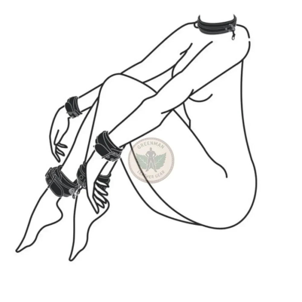 Genuine Leather Handcuffs Set, Leather Handcuffs, Leather ankle cuffs, leather BDSM handcuffs, 7 pcs handcuffs set