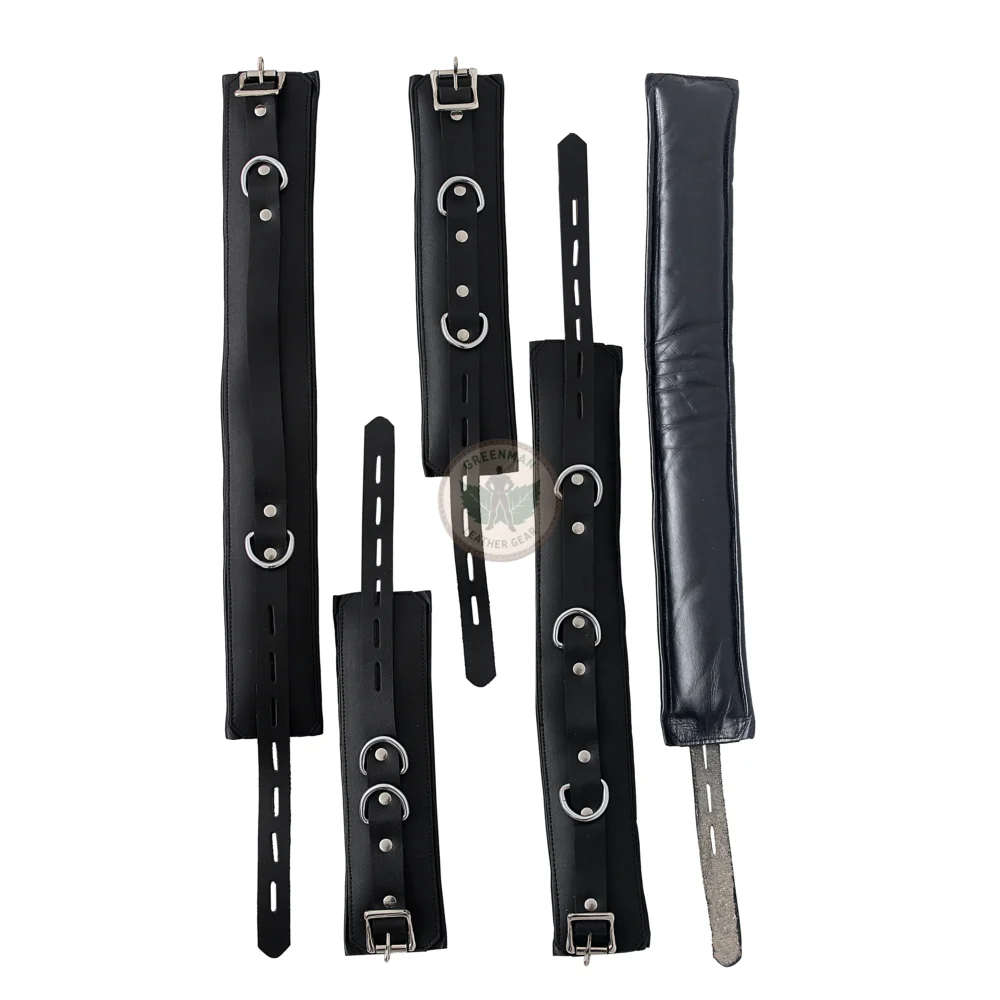 Genuine Leather Handcuffs Set, Leather Handcuffs, Leather ankle cuffs, leather BDSM handcuffs, 7 pcs handcuffs set