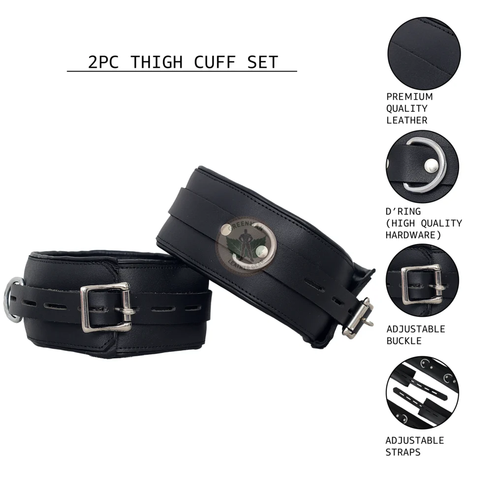 Genuine Leather Handcuffs Set, Leather Handcuffs, Leather ankle cuffs, leather BDSM handcuffs, 7 pcs handcuffs set