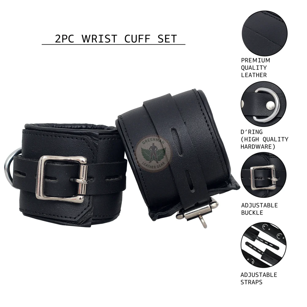 Genuine Leather Handcuffs Set, Leather Handcuffs, Leather ankle cuffs, leather BDSM handcuffs, 7 pcs handcuffs set