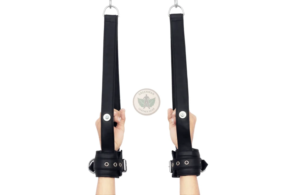 Leather Suspension Cuffs with Buckle Straps, Leather Suspension Wrist Cuffs, kinky leather cuffs, leather handcuffs, leather BDSM cuffs, Leather BDSM handcuffs