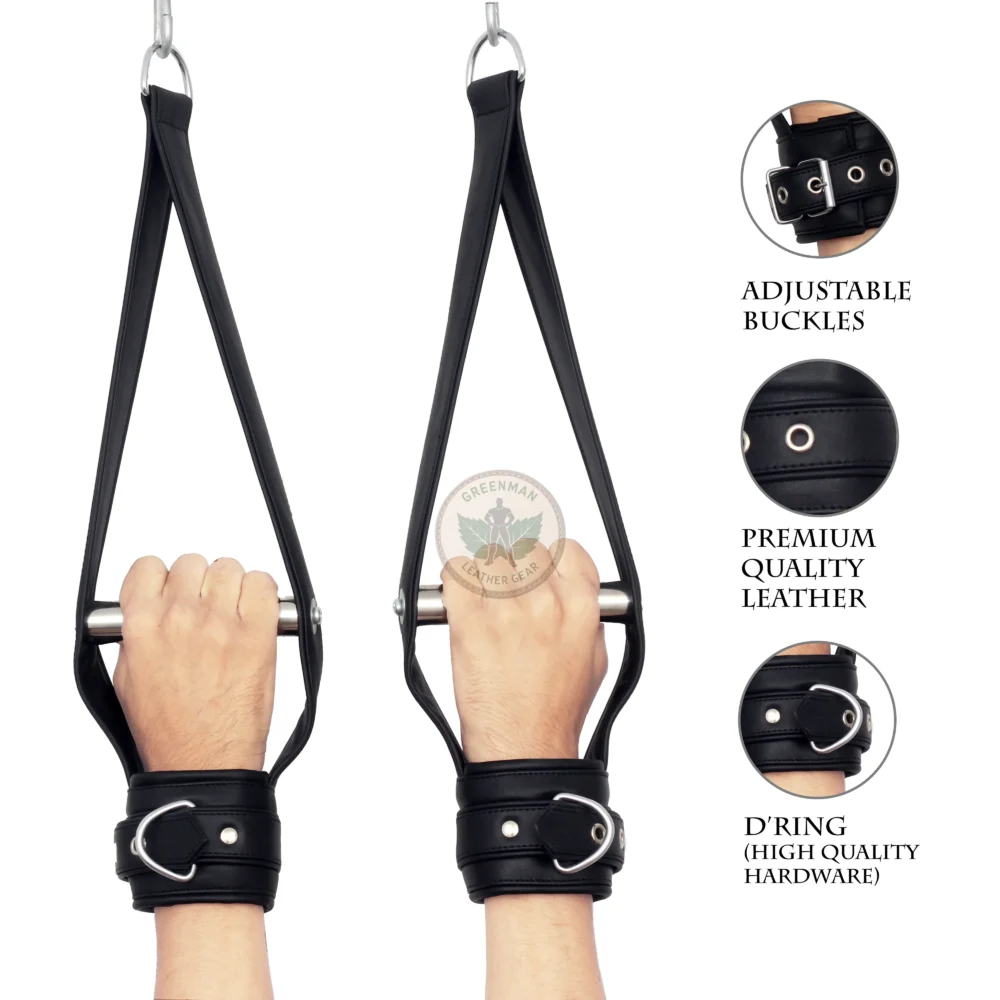 Leather Suspension Cuffs with Buckle Straps, Leather Suspension Wrist Cuffs, kinky leather cuffs, leather handcuffs, leather BDSM cuffs, Leather BDSM handcuffs