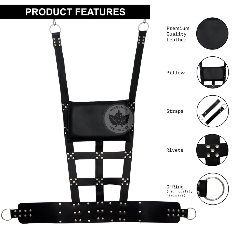 Leather BDSM Swing with Pillow, Leather sling, Leather sex sling, leather bondage sling, leather BDSM sling