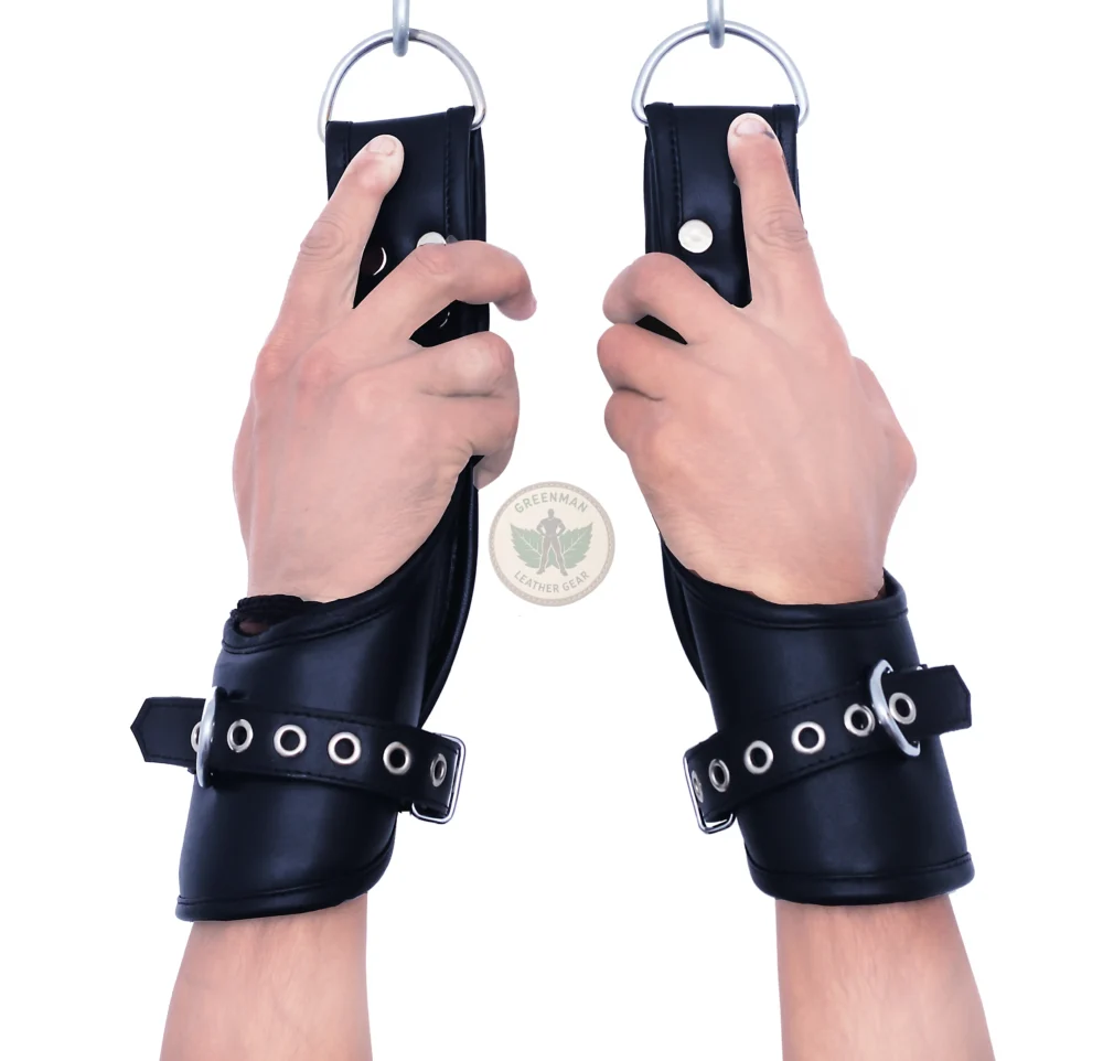 Leather Suspension Wrist Cuffs, kinky leather cuffs, leather handcuffs, leather BDSM cuffs, Leather BDSM handcuffs