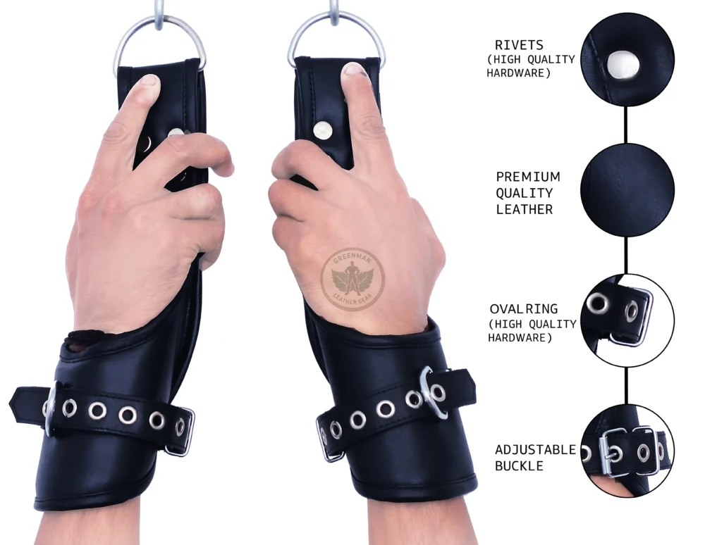 Leather Suspension Wrist Cuffs, kinky leather cuffs, leather handcuffs, leather BDSM cuffs, Leather BDSM handcuffs