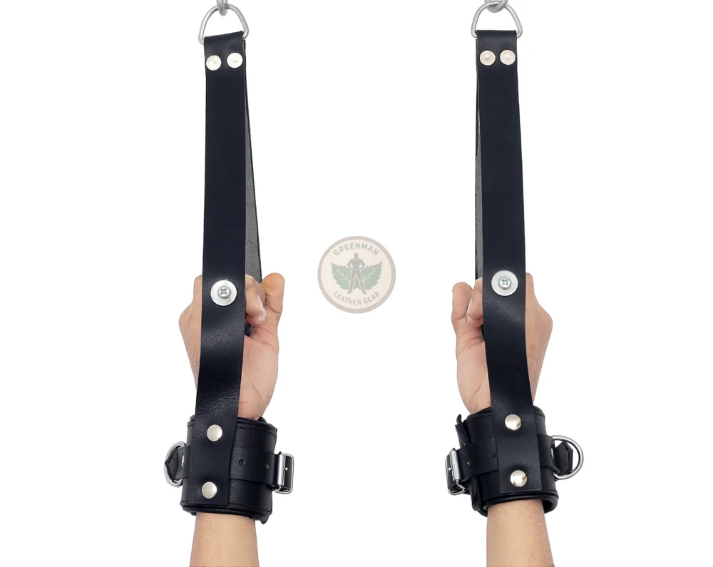 Leather Suspension Wrist Cuffs, kinky leather cuffs, leather handcuffs, leather BDSM cuffs, Leather BDSM handcuffs