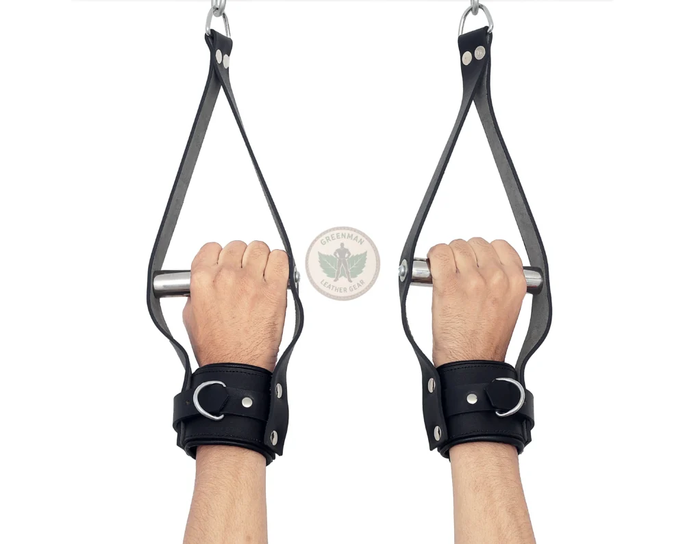 Leather Suspension Wrist Cuffs, kinky leather cuffs, leather handcuffs, leather BDSM cuffs, Leather BDSM handcuffs