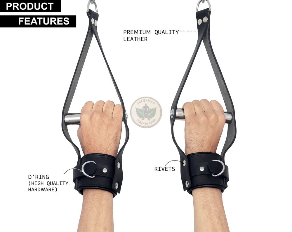 Leather Suspension Wrist Cuffs, kinky leather cuffs, leather handcuffs, leather BDSM cuffs, Leather BDSM handcuffs