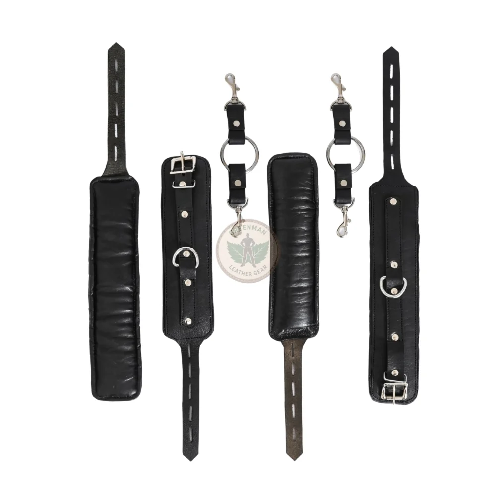 Genuine Leather Handcuffs Set, Leather Handcuffs, Leather ankle cuffs, leather BDSM handcuffs, 7 pcs handcuffs set