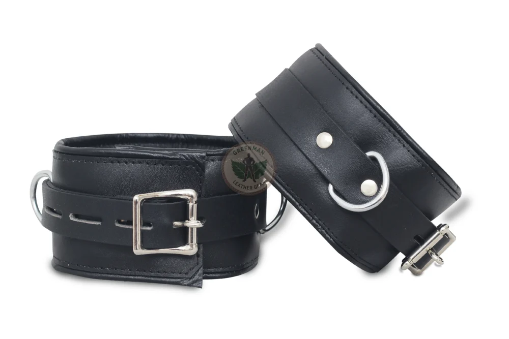 Genuine Leather Handcuffs Set, Leather Handcuffs, Leather ankle cuffs, leather BDSM handcuffs, 7-Piece Handcuffs Set