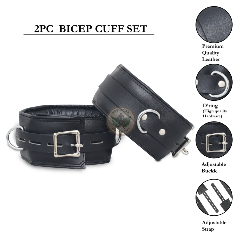 Genuine Leather Handcuffs Set, Leather Handcuffs, Leather ankle cuffs, leather BDSM handcuffs, 7-Piece Handcuffs Set