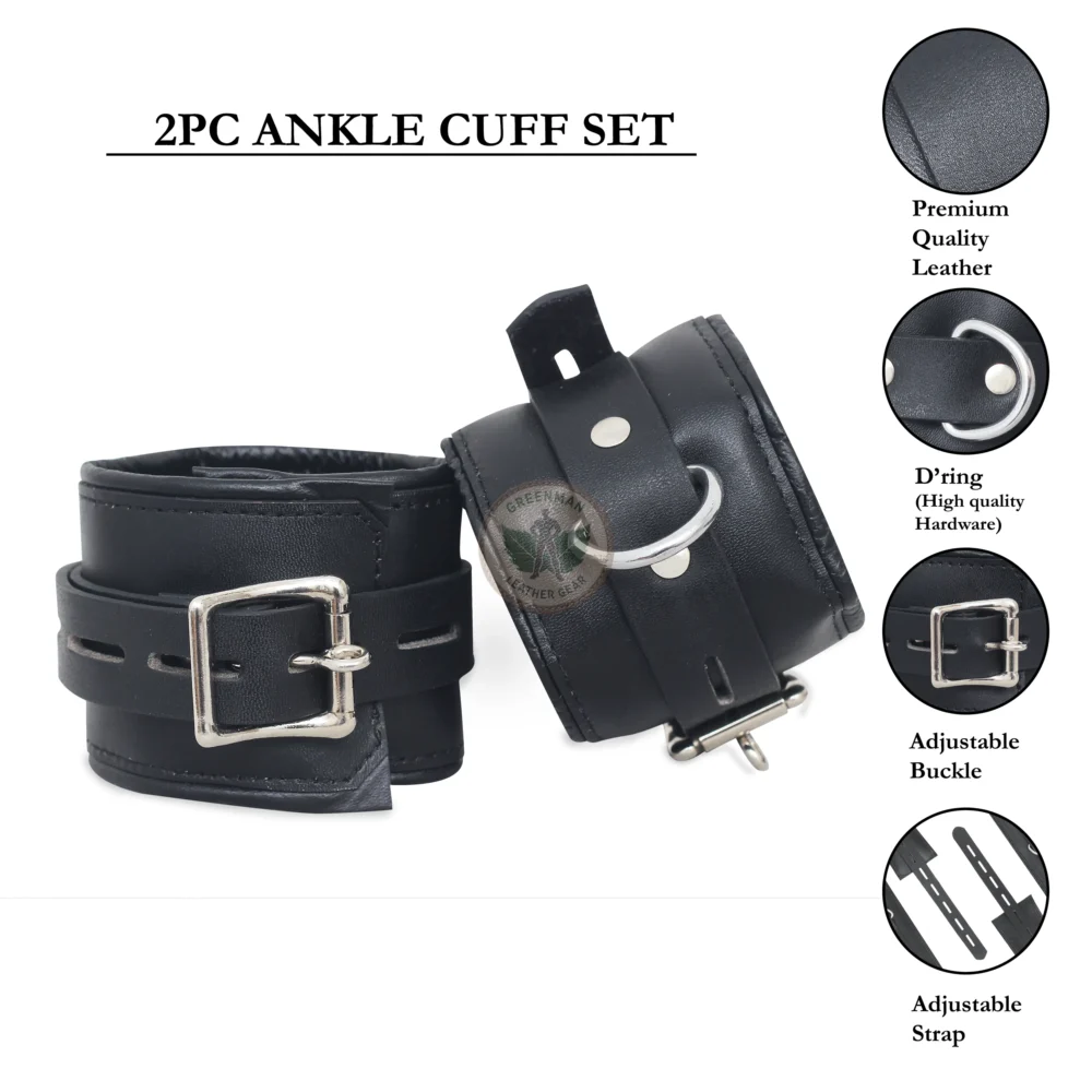 Genuine Leather Handcuffs Set, Leather Handcuffs, Leather ankle cuffs, leather BDSM handcuffs, 7-Piece Handcuffs Set