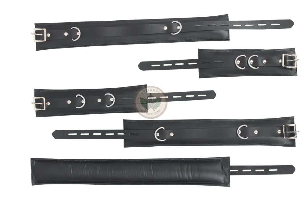 Genuine Leather Handcuffs Set, Leather Handcuffs, Leather ankle cuffs, leather BDSM handcuffs, 7-Piece Handcuffs Set