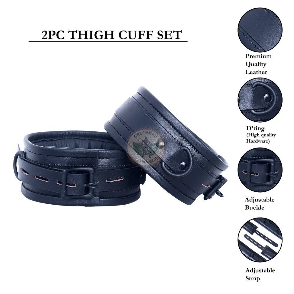 Genuine Leather Handcuffs Set, Leather Handcuffs, Leather ankle cuffs, leather BDSM handcuffs, 7 pcs handcuffs set