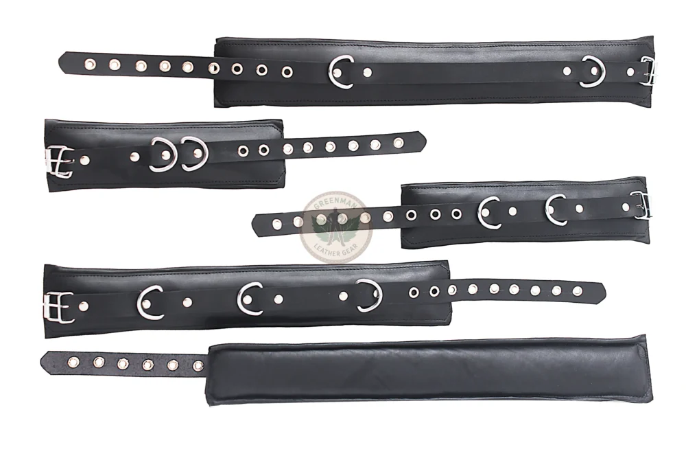 Genuine Leather Handcuffs Set, Leather Handcuffs, Leather ankle cuffs, leather BDSM handcuffs, 7-pcs handcuffs set