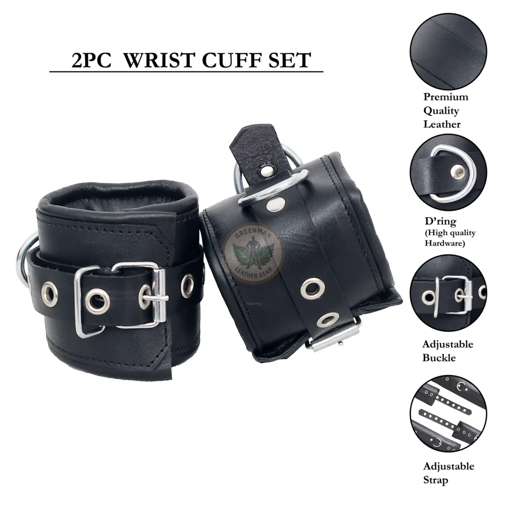 Genuine Leather Handcuffs Set, Leather Handcuffs, Leather ankle cuffs, leather BDSM handcuffs, 7 pcs handcuffs set