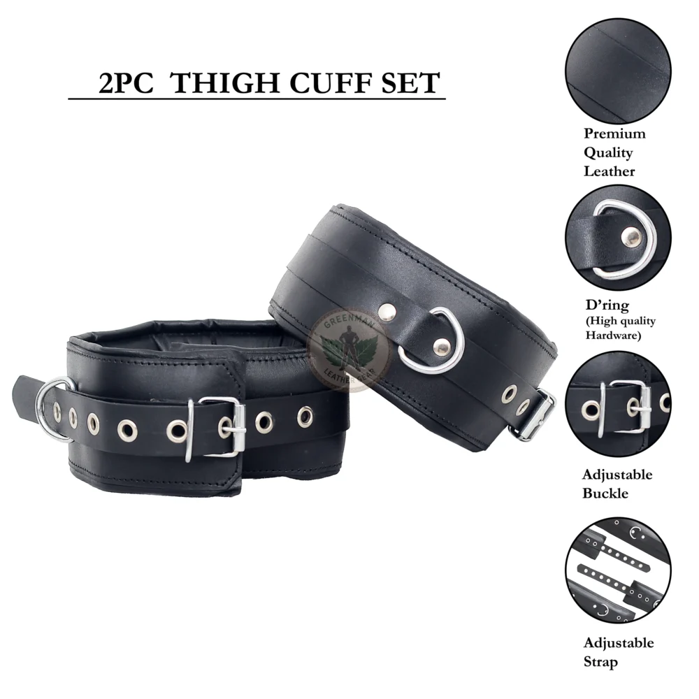 Genuine Leather Handcuffs Set, Leather Handcuffs, Leather ankle cuffs, leather BDSM handcuffs, 7 pcs handcuffs set