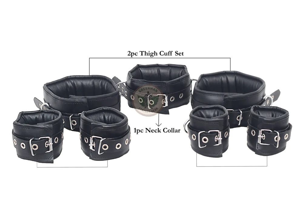 Genuine Leather Handcuffs Set, Leather Handcuffs, Leather ankle cuffs, leather BDSM handcuffs, 7 pcs handcuffs set