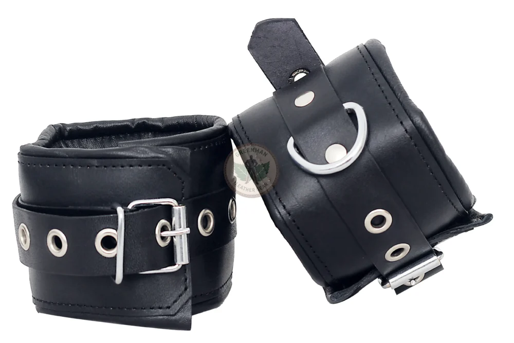 Genuine Leather Handcuffs Set, Leather Handcuffs, Leather ankle cuffs, leather BDSM handcuffs, 7-pcs handcuffs set