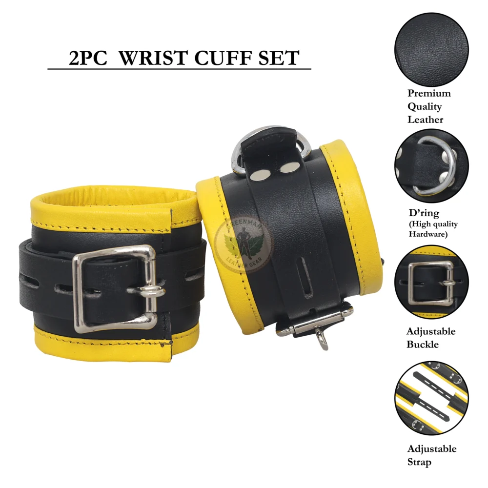 Genuine Leather Handcuffs Set, Leather Handcuffs, Leather ankle cuffs, leather BDSM handcuffs, 7-Piece Handcuffs Set