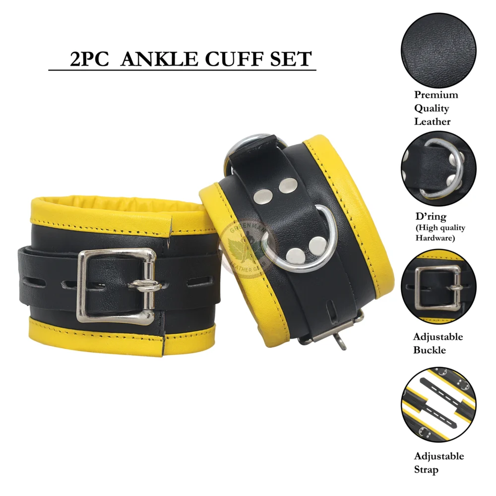 Genuine Leather Handcuffs Set, Leather Handcuffs, Leather ankle cuffs, leather BDSM handcuffs, 7-Piece Handcuffs Set