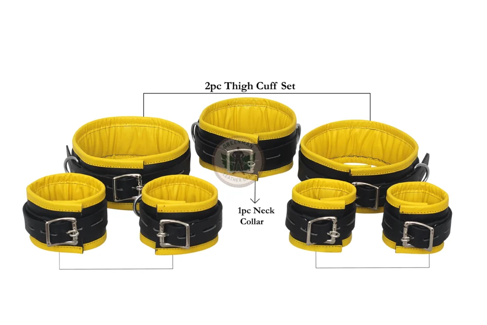 Genuine Leather Handcuffs Set, Leather Handcuffs, Leather ankle cuffs, leather BDSM handcuffs, 7-Piece Handcuffs Set