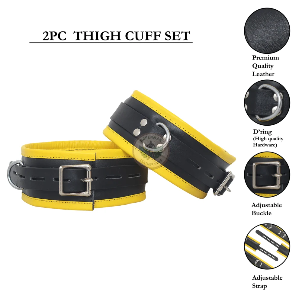 Genuine Leather Handcuffs Set, Leather Handcuffs, Leather ankle cuffs, leather BDSM handcuffs, 7-Piece Handcuffs Set